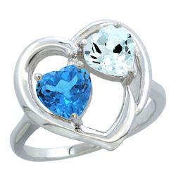 2.61 CTW Diamond, Swiss Blue Topaz & Aquamarine Ring 14K White Gold - REF-38Y2V