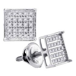 Unisex Diamond Square Cluster Stud Earrings 1/6 Cttw 14kt White Gold