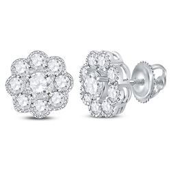 Diamond Flower Cluster Stud Earrings 1.00 Cttw 14kt White Gold