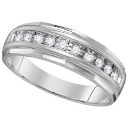 Mens Diamond Single Row Grooved Wedding Band Ring 1/4 Cttw 14kt White Gold