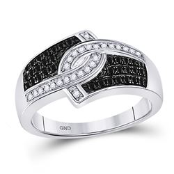 Round Black Color Enhanced Diamond Band Ring 1/3 Cttw 10kt White Gold