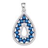 Image 1 : Round Blue Color Enhanced Diamond Teardrop Framed Pendant 1.00 Cttw 10kt White Gold