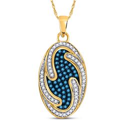 Round Blue Color Enhanced Diamond Oval Wave Pendant 1/2 Cttw 10kt Yellow Gold