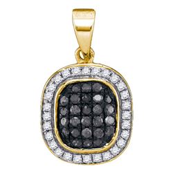 Round Black Color Enhanced Diamond Square Cluster Pendant 1/4 Cttw 10kt Yellow Gold