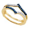 Image 1 : Round Blue Color Enhanced Diamond Ring Guard Wrap Enhancer Band 1/5 Cttw 10kt Yellow Gold