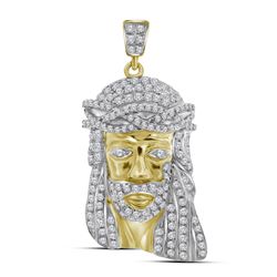 Mens Diamond Jesus Christ Head Messiah Charm Pendant 3/4 Cttw 10kt Yellow Gold