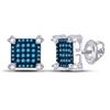 Image 1 : Round Blue Color Enhanced Diamond Square Cluster Earrings 1/4 Cttw 10kt White Gold