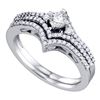 Diamond Chevron Bridal Wedding Engagement Ring Band Set 1/2 Cttw 14kt White Gold