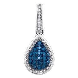 Round Blue Color Enhanced Diamond Teardrop Pendant 1/5 Cttw 10kt White Gold