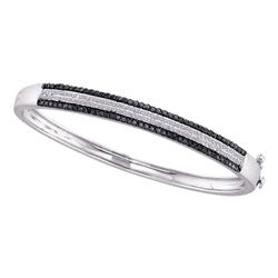 Round Black Color Enhanced Pave-set Diamond Bangle Bracelet 1-3/8 Cttw 14kt White Gold