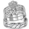 Image 1 : His & Hers Diamond Cluster Matching Bridal Wedding Ring Band Set 3/4 Cttw 14kt White Gold