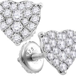 Diamond Heart Cluster Screwback Stud Earrings 3/4 Cttw 10kt White Gold