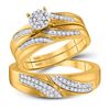 Image 1 : His & Hers Diamond Cluster Matching Bridal Wedding Ring Band Set 1/2 Cttw 10kt Yellow Gold