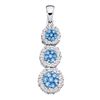 Image 1 : Round Blue Color Enhanced Diamond Triple Cluster Trinity Pendant 1 Cttw 14kt White Gold