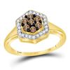 Image 1 : Round Brown Diamond Polygon Cluster Ring 1/2 Cttw 10kt Yellow Gold