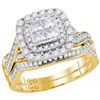 Diamond Cluster Halo Bridal Wedding Engagement Ring Band Set 1.00 Cttw 14kt Yellow Gold