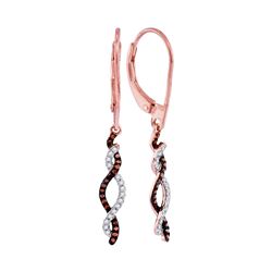 Round Red Color Enhanced Diamond Woven Leverback Earrings 1/5 Cttw 10kt Rose Gold