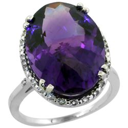 13.71 CTW Amethyst & Diamond Ring 14K White Gold - REF-59M4A