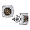 Image 1 : Round Brown Diamond Square Cluster Earrings 1/2 Cttw 10kt White Gold