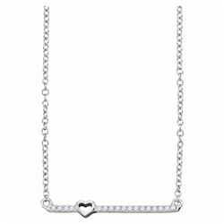 Diamond Heart Bar Necklace 1/10 Cttw 10kt White Gold