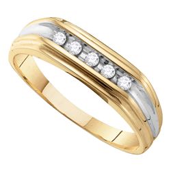 Mens Diamond Single Row Two-tone Wedding Band Ring 1/8 Cttw 10kt Yellow Gold