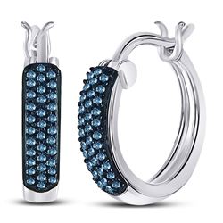 Round Blue Color Enhanced Diamond Huggie Earrings 1/10 Cttw 10kt White Gold