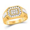Image 1 : Mens Diamond Octagon Frame Cluster Ribbed Ring 1/2 Cttw 10kt Yellow Two-tone Gold