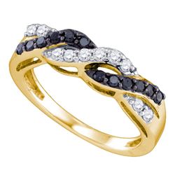 Round Black Color Enhanced Diamond Crossover Band Ring 1/2 Cttw 10kt Yellow Gold