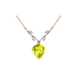 Genuine 10.77 ctw Lemon Quartz & Diamond Necklace 14KT Rose Gold - REF-39Z3N
