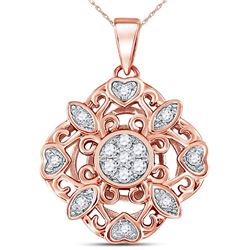 Diamond Diagonal Square Heart Cluster Pendant 1/4 Cttw 14kt Rose Gold