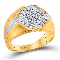 Mens Diamond Diagonal Square Cluster Ring 1/2 Cttw 10kt Two-tone Gold