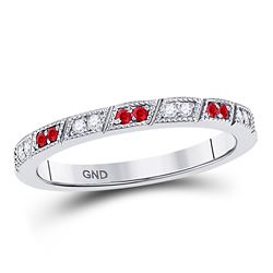 Round Ruby Diamond Milgrain Stackable Band Ring 1/4 Cttw 10kt White Gold