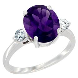 2.60 CTW Amethyst & Diamond Ring 14K White Gold - REF-68M6K