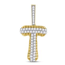 Mens Diamond "T" Letter Charm Pendant 1.00 Cttw 10kt Yellow Gold