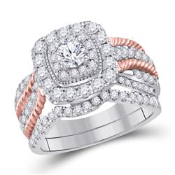 Diamond Bridal Wedding Engagement Ring Band Set 1-1/2 Cttw 14kt Two-tone Gold
