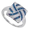 Image 1 : Round Blue Color Enhanced Diamond Square Stripe Cluster Ring 1/4 Cttw 10kt White Gold
