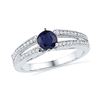 Image 1 : Round Lab-Created Blue Sapphire Solitaire Split-shank Ring 1/5 Cttw 10kt White Gold