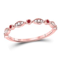 Round Ruby Oval Dot Stackable Band Ring 1/10 Cttw 10kt Rose Gold