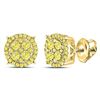 Image 1 : Round Canary Diamond Concentric Cluster Stud Earrings 3/4 Cttw 10kt Yellow Gold