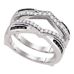 Round Black Color Enhanced Diamond Wrap Ring Guard Enhancer Wedding Band 1/2 Cttw 10kt White Gold
