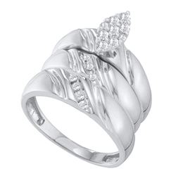 His & Hers Diamond Cluster Matching Bridal Wedding Ring Band Set 3/8 Cttw 10kt White Gold