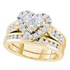 Image 1 : Round Diamond Heart Wedding Bridal Ring Set 1.00 Cttw 14k Yellow Gold