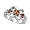 Image 1 : Round Brown Diamond Quatrefoil Square Cluster Ring 1/2 Cttw 10kt White Gold