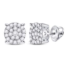 Diamond Concentric Circle Cluster Earrings 1/2 Cttw 10kt White Gold