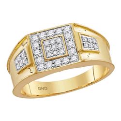 Mens Diamond Square Cluster Band Ring 1/2 Cttw 14k Yellow Gold
