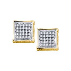 Mens Diamond Square Cluster Stud Earrings 1/8 Cttw 10kt Yellow Gold