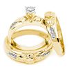 Image 1 : Diamond Matching Claddagh Mens His & Hers Trio Wedding Ring Set 1/8 Cttw 10k Yellow Gold