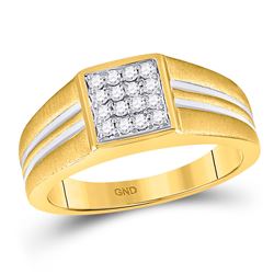Mens Diamond Square Cluster Ring 1/4 Cttw 10kt Two-tone Gold