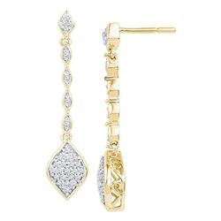 Diamond Cluster Dangle Drop Earrings 1/4 Cttw 10kt Yellow Gold