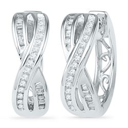 Diamond Two Row Crossover Hoop Earrings 1/4 Cttw 10kt White Gold